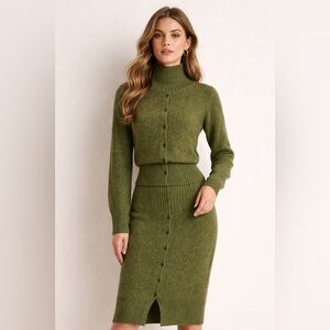 Commense Turtleneck Knit Cardigan & Pencil Skirt Set